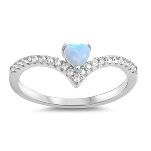 Clear CZ Blue Lab Opal Heart Chevron Ring .925 Sterling Silver Band Sizes 4-10