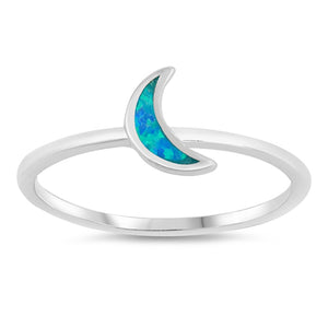 Blue Lab Opal Moon Midi Knuckle Stackable Ring Sterling Silver Band Sizes 4-10