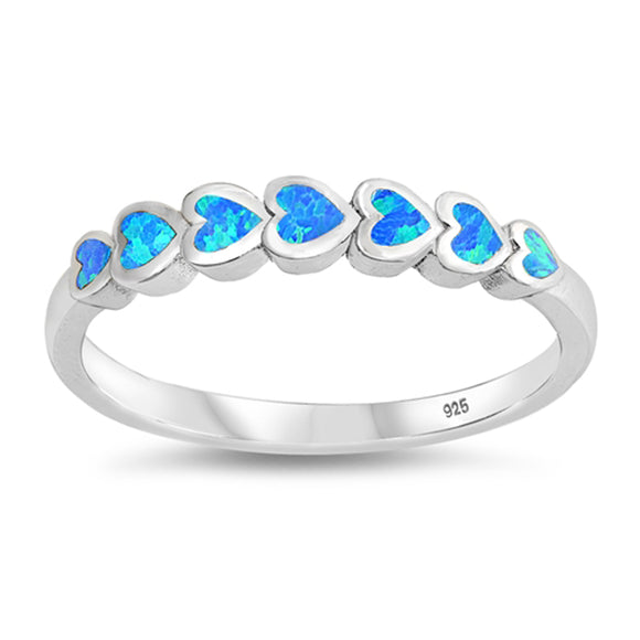 Blue Lab Opal Heart Accent Promise Ring New .925 Sterling Silver Band Sizes 4-10