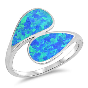 Blue Lab Opal Pear Wave Double Shank Ring Sterling Silver Knot Band Sizes 5-10