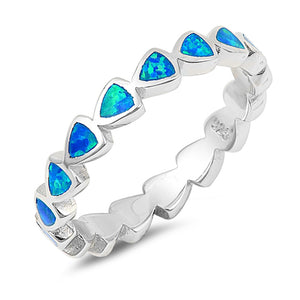 Blue Lab Opal Pear Eternity Stackable Boho Ring Sterling Silver Band Sizes 5-10