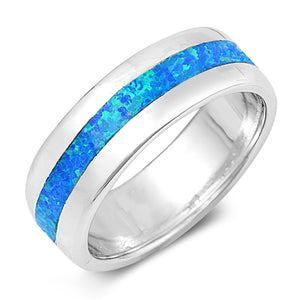 Blue Lab Opal Fire Stripe Wedding Ring New .925 Sterling Silver Band Sizes 5-10