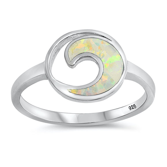 White Lab Opal Spiral Wave Circle Ring New .925 Sterling Silver Band Sizes 4-10