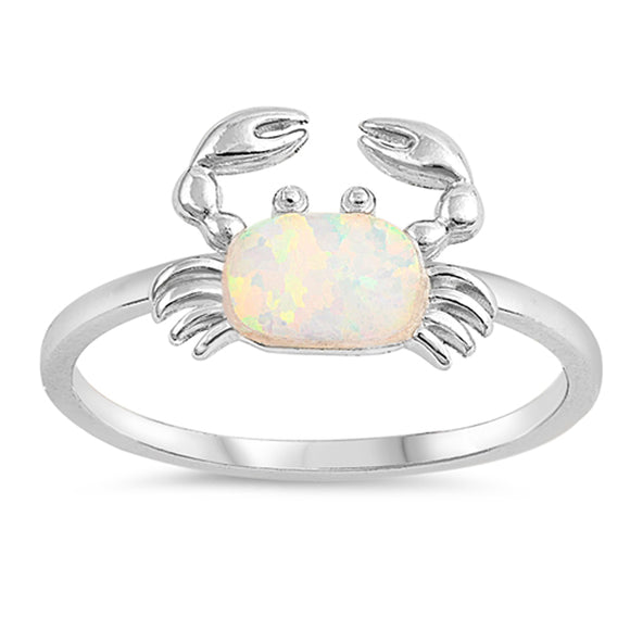 White Lab Opal Oval Animal Crab Claw Ring .925 Sterling Silver Band Sizes 5-10
