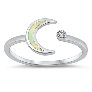 White Lab Opal Moon Star Ring .925 Sterling Silver Band Sizes 4-12