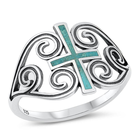 Sterling Silver Turquoise Cross Heart Ring