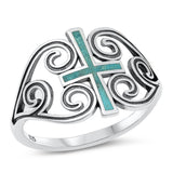 Sterling Silver Turquoise Cross Heart Ring