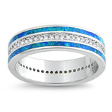 Clear CZ Blue Lab Opal Eternity Wedding Ring 925 Sterling Silver Band Sizes 5-10