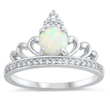 Clear CZ White Lab Opal Beautiful Tiara Ring 925 Sterling Silver Band Sizes 5-10