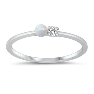 White CZ White Lab Opal Simple Minimalist Promise Ring New .925 Sterling Silver Band Sizes 4-10