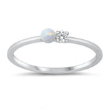 White CZ White Lab Opal Simple Minimalist Promise Ring New .925 Sterling Silver Band Sizes 4-10