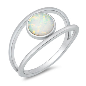 White Lab Opal Open Round Cute Ring New .925 Sterling Silver Band Sizes 5-10