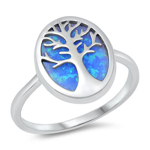 Blue Lab Opal Tree Of Life Oval Cute Ring New .925 Sterling Silver Band Sizes 5-10