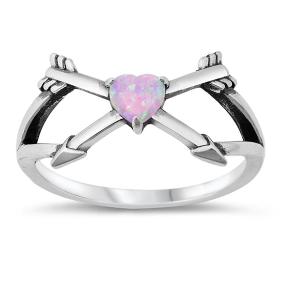 Pink Lab Opal Cupid Arrow Love Ring New .925 Sterling Silver Band Sizes 5-10