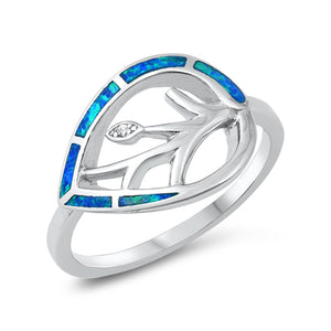 Blue Lab Opal Cutout Mosaic Leaf Unique Ring New .925 Sterling Silver Band Sizes 5-10