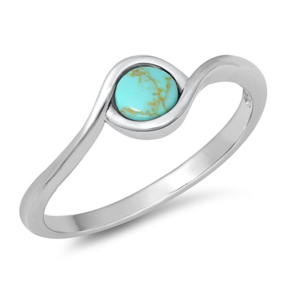 Simple Wave Modern Turquoise Ring New .925 Sterling Silver Band Sizes 4-10