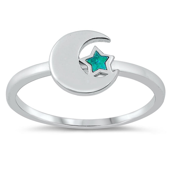 Modern Crescent Moon Star Ring .925 Sterling Silver Band Sizes 4-10