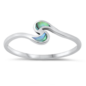 Abalone Polished Mosaic Wave Ring New .925 Sterling Silver Band Sizes 4-10