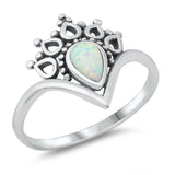 White Lab Opal Ornate Peacock Style Bali Chevron Sterling Silver Ring Sizes 5-10