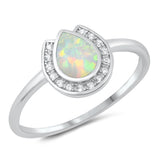 Clear CZ White Lab Opal Horseshoe Ring New .925 Sterling Silver Band  Sizes 5-10