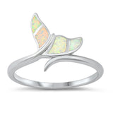 White Lab Opal Mosaic Whale Tail Polished Sterling Silver Ring Sizes 5-10