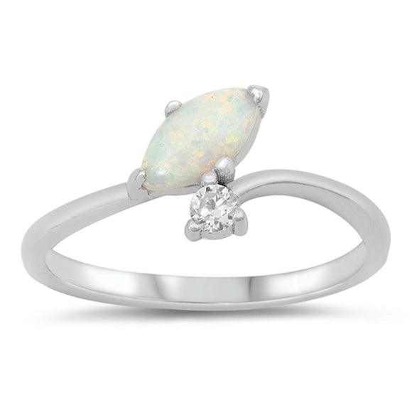 Sterling Silver White Lab Opal Clear CZ Ring