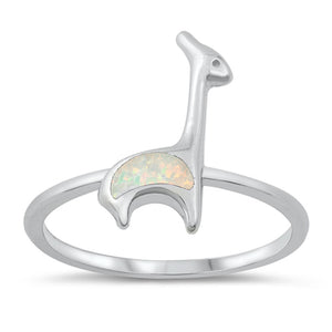 Giraffe Ring White Lab Opal Polished New .925 Sterling Silver Band Sizes 5-10