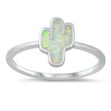 Cactus Ring White Lab Opal Promise New .925 Sterling Silver Band Sizes 5-10