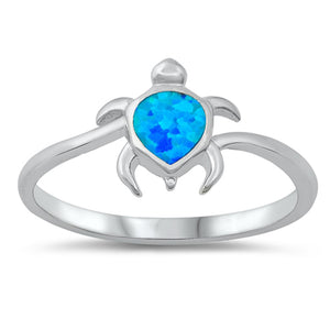 Blue Lab Opal Sea Turtle Ring New .925 Sterling Silver Band Sizes 5-10