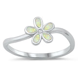 White Lab Opal Cute Plumeria Flower Ring New .925 Sterling Silver Sizes 5-10