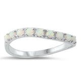 White Lab Opal Asymmetric Wave Promise Ring New .925 Sterling Silver Sizes 4-10