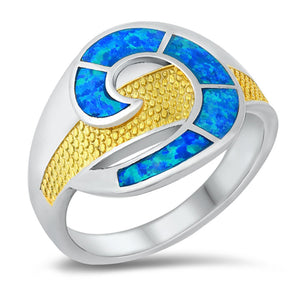 Blue Lab Opal Mosaic Ocean Wave Ring New .925 Sterling Silver Band Sizes 5-10