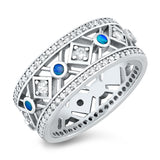 Clear CZ Blue Lab Opal Polished Ring New .925 Sterling Silver Band Sizes 6-10