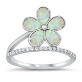 Clear CZ White Lab Opal Flower Ring .925 Sterling Silver Sizes 5-10