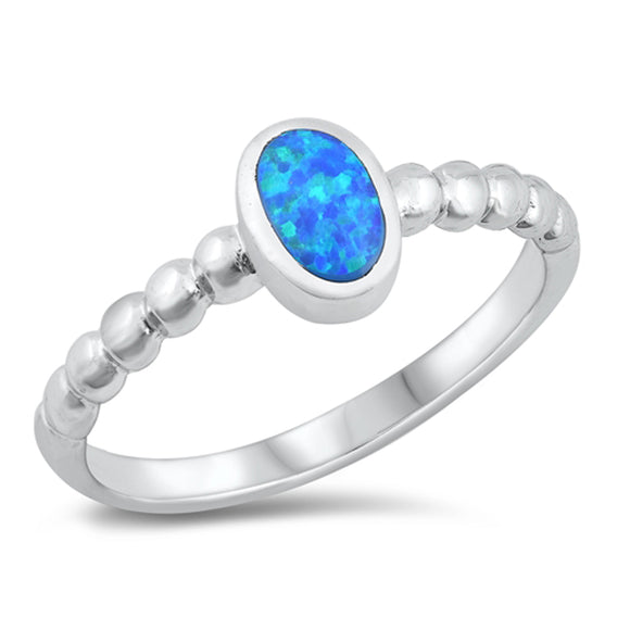 Simple Oval Blue Lab Opal Beautiful Ring New .925 Sterling Silver Sizes 5-10