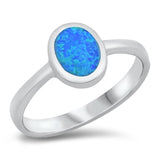 Cute Modern Oval Ring Blue Lab Opal .925 Sterling Silver Band Sizes 5-10