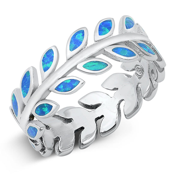 Infinity Branch Blue Lab Opal Leaf Ring New .925 Sterling Silver Band Sizes 6-9