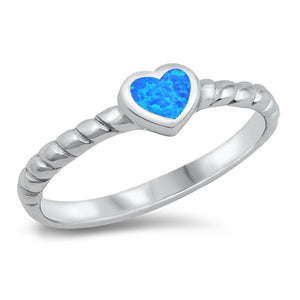 Blue Lab Opal Promise Heart Rope Fashion Ring New .925 Sterling Silver Sizes 5-10