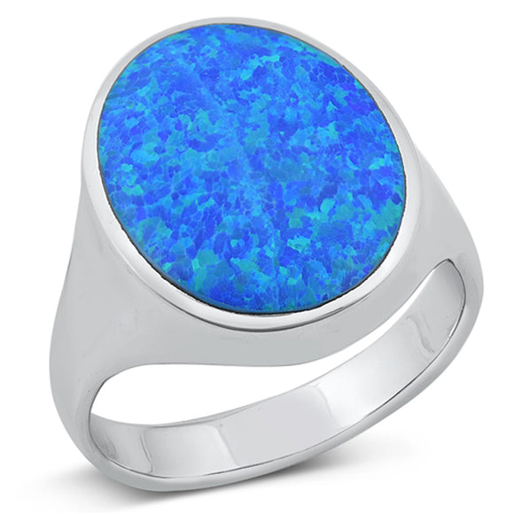 Blue Lab Opal Round Statement Ring New .925 Sterling Silver Band Sizes 6-13