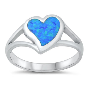 Blue Lab Opal Classic Heart Promise Ring .925 Sterling Silver Band Sizes 5-10