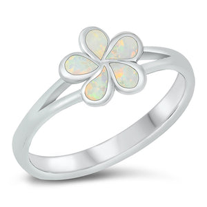 White Lab Opal Plumeria Flower Ring New .925 Sterling Silver Band Sizes 5-10