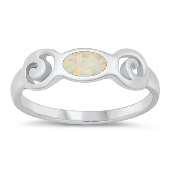 White Lab Opal Filigree Wave Cutout Ring .925 Sterling Silver Band Sizes 5-10