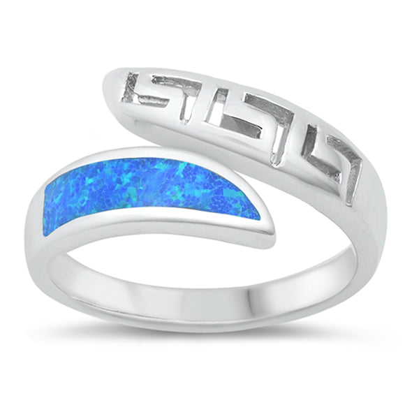 Blue Lab Opal Greek Key Open Ring New .925 Sterling Silver Band Sizes 5-10