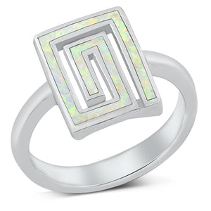 White Lab Opal Greek Key Maze Ring New .925 Sterling Silver Band Sizes 5-10