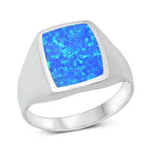 Unique Statement Bold Blue Lab Opal Ring .925 Sterling Silver Band Sizes 7-13