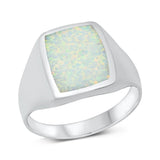 Classic Bold Statement Ring White Lab Opal .925 Sterling Silver Band Sizes 7-13