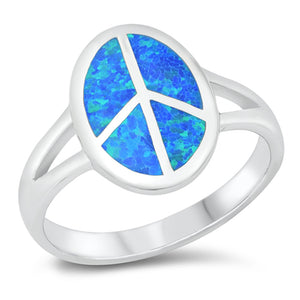 Blue Lab Opal Retro Peace Sign Ring New .925 Sterling Silver Band Sizes 5-10