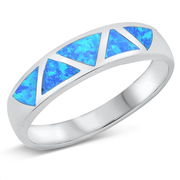 Modern Triangle Mosaic Ring Blue Lab Opal .925 Sterling Silver Band Sizes 5-10