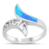 Elegant Greek Key Wrap Ring Blue Lab Opal .925 Sterling Silver Band Sizes 5-10