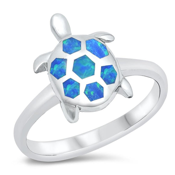 Blue Lab Opal Cute Sea Turtle Animal Ring .925 Sterling Silver Band Sizes 5-10